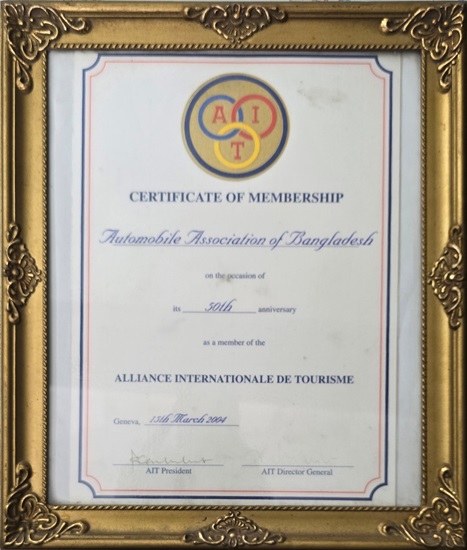 Certificate of Membership from Alliance Internationale de Tourisme (AIT)